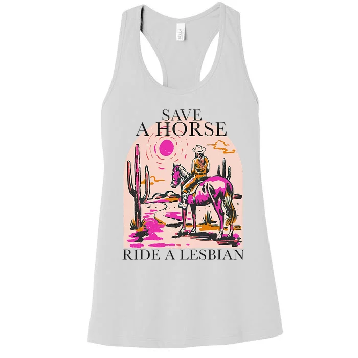 Save A Horse Ride A Lesbian Cowboy Lgbtq Western Retro Women's Racerback Tank