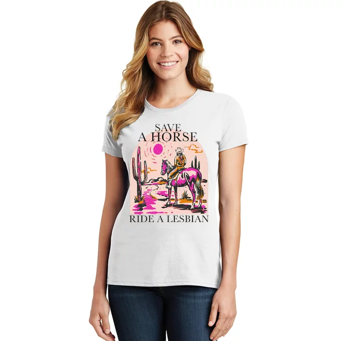 Save A Horse Ride A Lesbian Cowboy Lgbtq Western Retro Women's T-Shirt