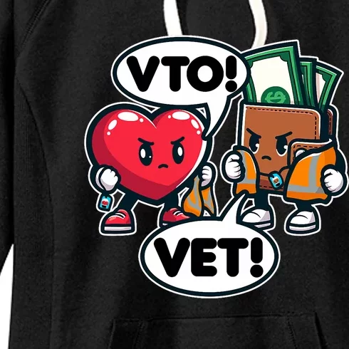 Swagazon Associate Heart Says Vto Wallet Says Vet Women's Fleece Hoodie