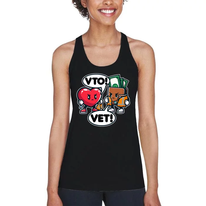 Swagazon Associate Heart Says Vto Wallet Says Vet Women's Racerback Tank