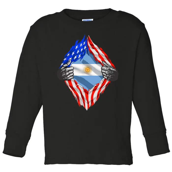 Super Argentine Heritage Argentina Roots USA Flag Toddler Long Sleeve Shirt