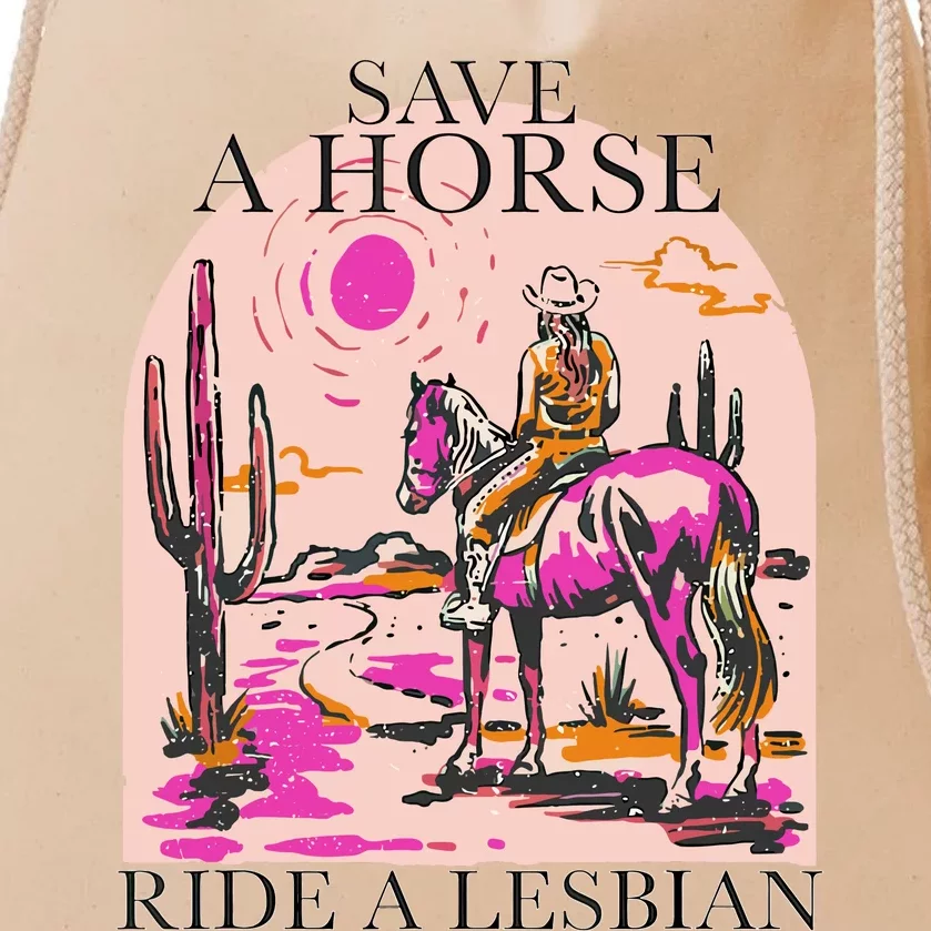 Save A Horse Ride A Lesbian Cowboy Lgbtq Western Retro Drawstring Bag