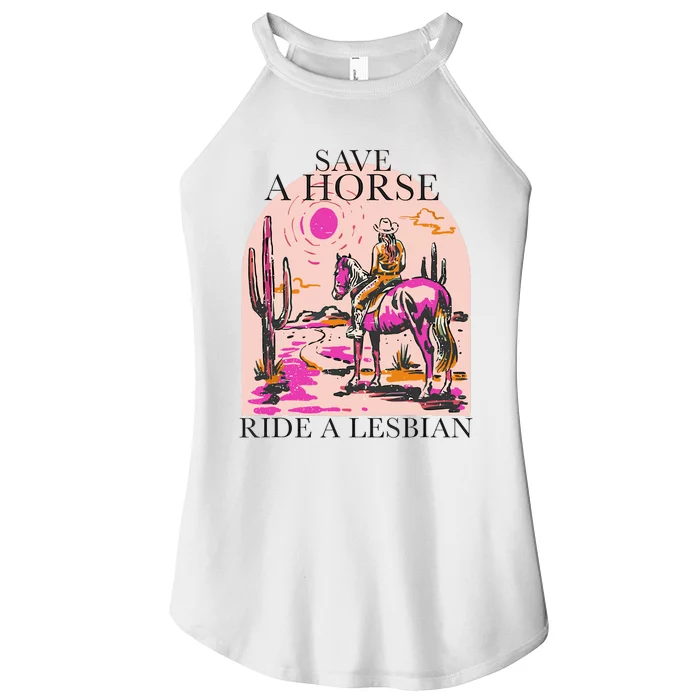 Save A Horse Ride A Lesbian Cowboy Lgbtq Western Retro Women’s Perfect Tri Rocker Tank