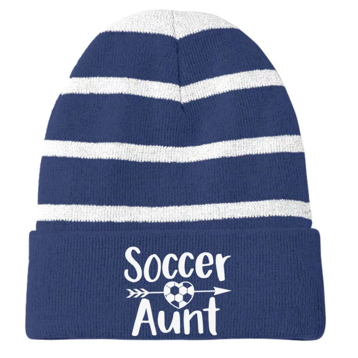 Soccer Aunt Heart Sport Lover Auntie MotherS Day Striped Beanie with Solid Band