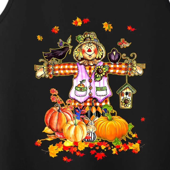 Scarecrow Autumn Hello Fall Pumpkin Thanksgiving Halloween Performance Tank