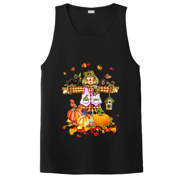 Scarecrow Autumn Hello Fall Pumpkin Thanksgiving Halloween Performance Tank