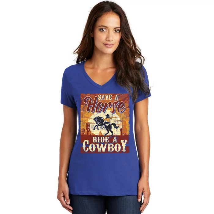 Save A Horse Gift Cow Cow Equestrian Calf Roping Lover Gift Women's V-Neck T-Shirt