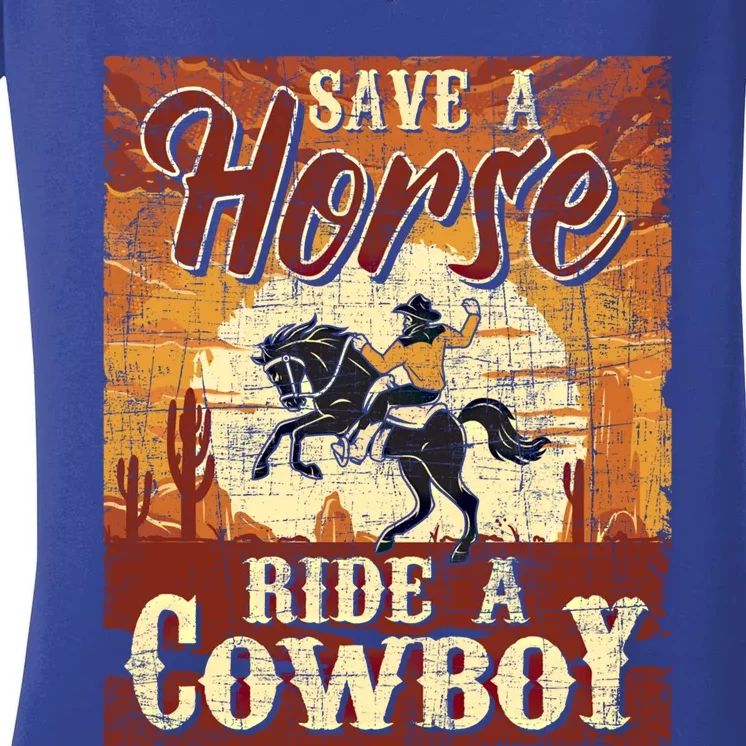 Save A Horse Gift Cow Cow Equestrian Calf Roping Lover Gift Women's V-Neck T-Shirt