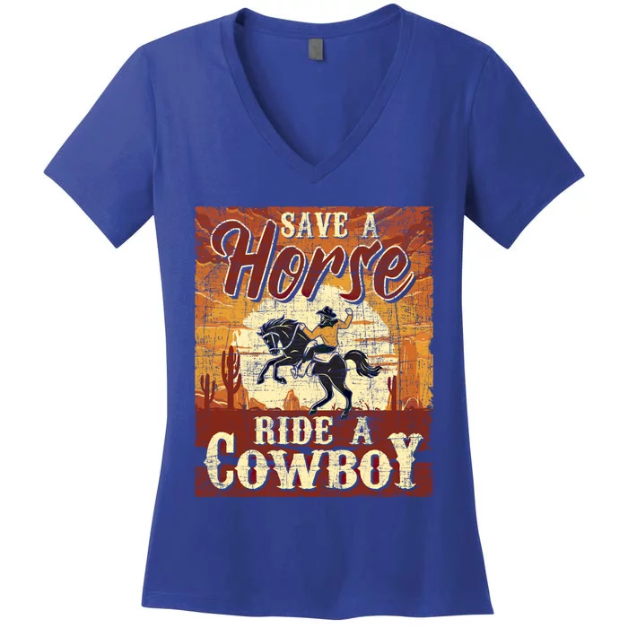 Save A Horse Gift Cow Cow Equestrian Calf Roping Lover Gift Women's V-Neck T-Shirt