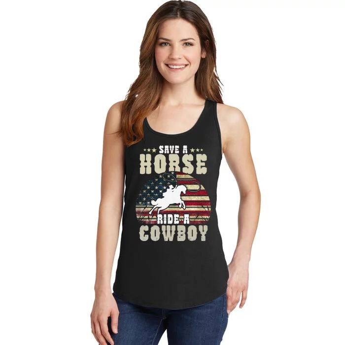 Save a Horse Ride a Cow Funny Horse Riding Ladies Essential Tank