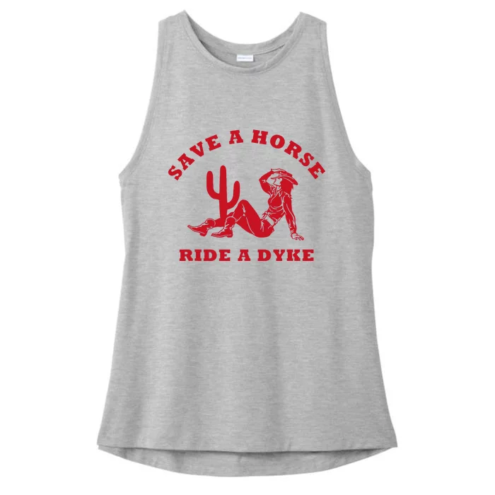 Save A Horse Ride A Dyke Vintage Cowgirl Howdy Lesbians Ladies Tri-Blend Wicking Tank