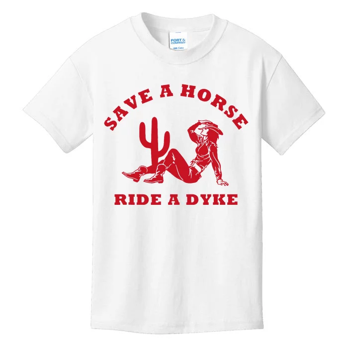 Save A Horse Ride A Dyke Vintage Cowgirl Howdy Lesbians Kids T-Shirt