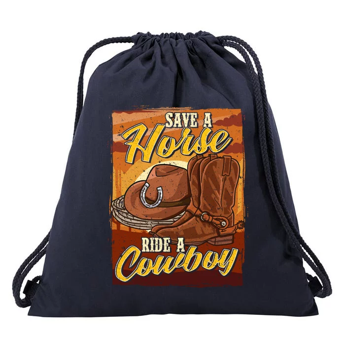 Save A Horse Ride A Cow Funny Saying Cow Horse Lover Funny Gift Drawstring Bag