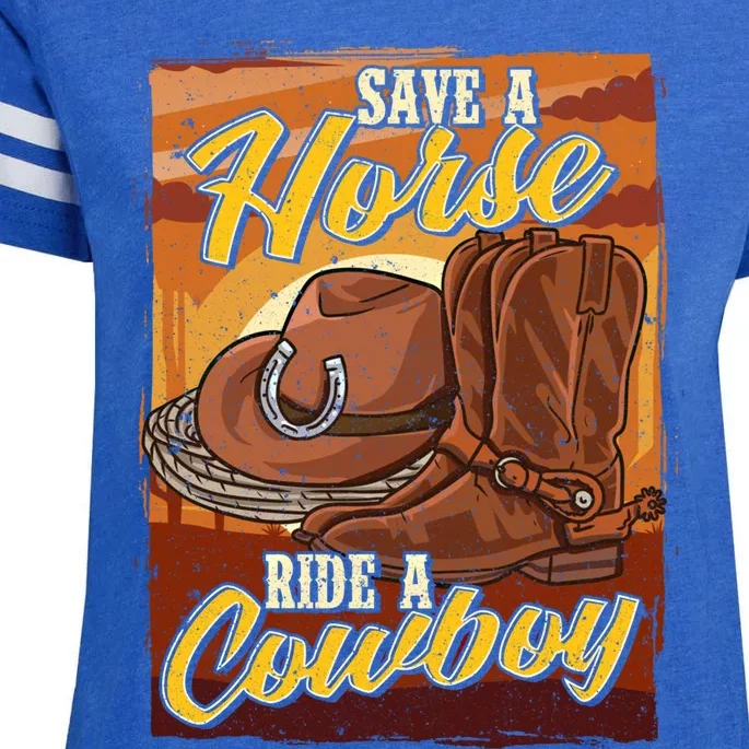 Save A Horse Ride A Cow Funny Saying Cow Horse Lover Funny Gift Enza Ladies Jersey Football T-Shirt