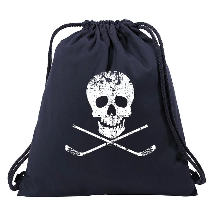 Skull And Hockey Stick Crossbones Hockey Skull Drawstring Bag