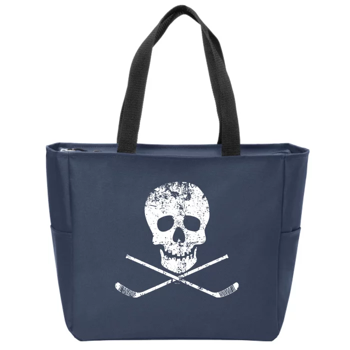 Skull And Hockey Stick Crossbones Hockey Skull Zip Tote Bag