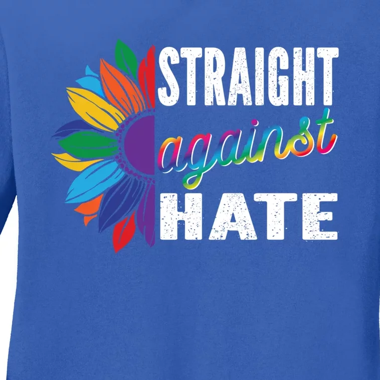 Straight Against Hate Pride Month Lgbtq Support Funny Gift Ladies Long Sleeve Shirt