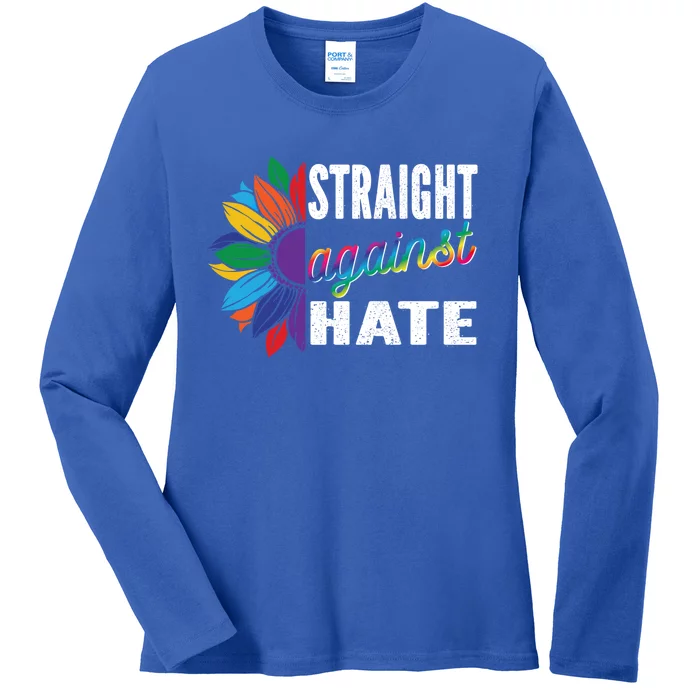 Straight Against Hate Pride Month Lgbtq Support Funny Gift Ladies Long Sleeve Shirt