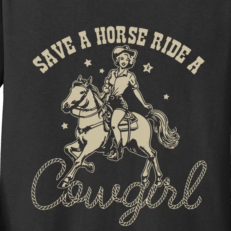 Save A Horse Ride A Cowgirl Lesbian Kids Long Sleeve Shirt