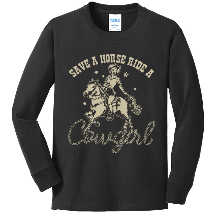 Save A Horse Ride A Cowgirl Lesbian Kids Long Sleeve Shirt