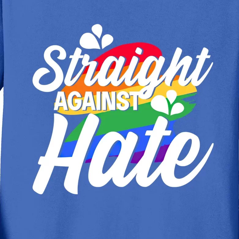 Straight Against Hate Rainbow Lgbtq Lesbian Homosexual Queer Funny Gift Kids Long Sleeve Shirt