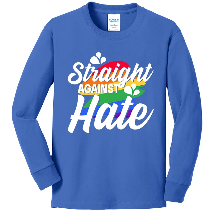 Straight Against Hate Rainbow Lgbtq Lesbian Homosexual Queer Funny Gift Kids Long Sleeve Shirt