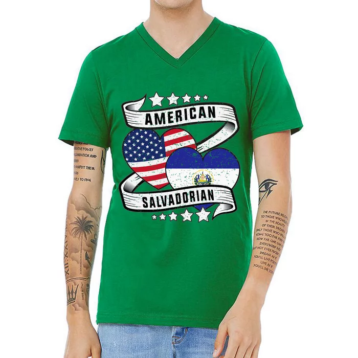 Salvadoran American Half American Half El Salvador V-Neck T-Shirt