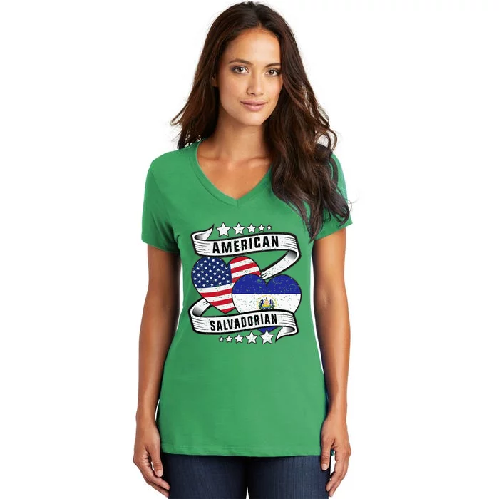 Salvadoran American Half American Half El Salvador Women's V-Neck T-Shirt