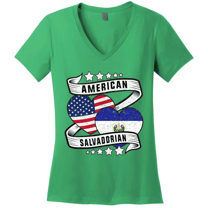 Salvadoran American Half American Half El Salvador Women's V-Neck T-Shirt