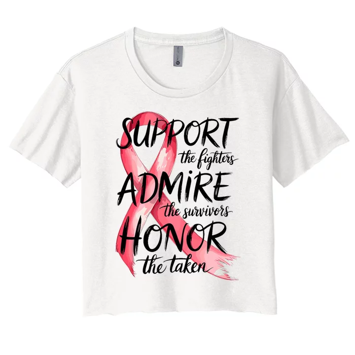 Support Admire Honor Breast Cancer Awareness Warrior Ribbon Women's Crop Top Tee