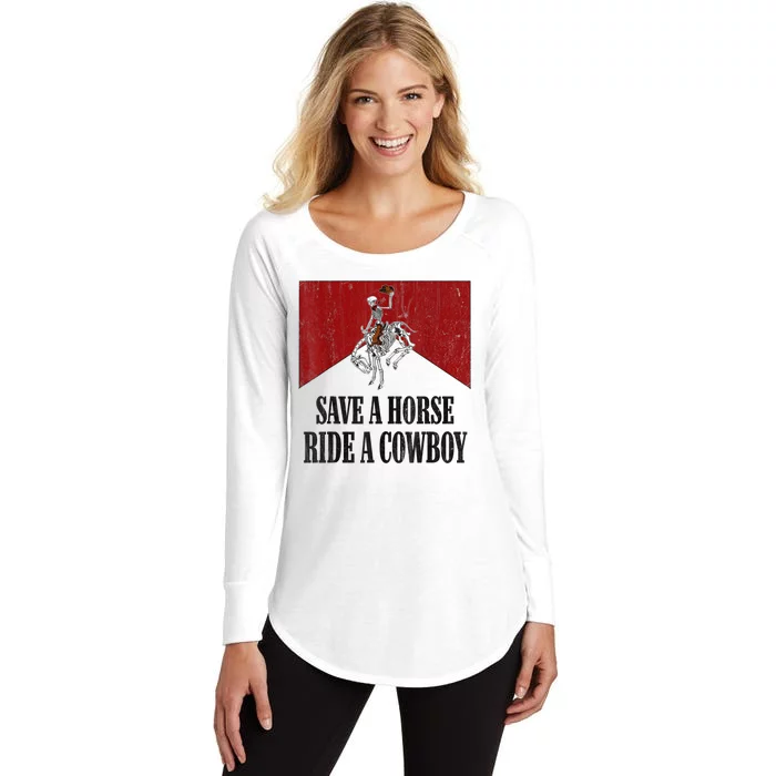 Save A Horse Ride A Cowboy Skeleton Western Country Women's Perfect Tri Tunic Long Sleeve Shirt