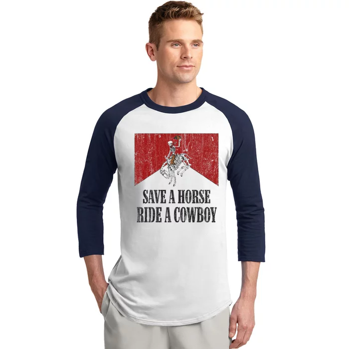 Save A Horse Ride A Cowboy Skeleton Western Country Baseball Sleeve Shirt