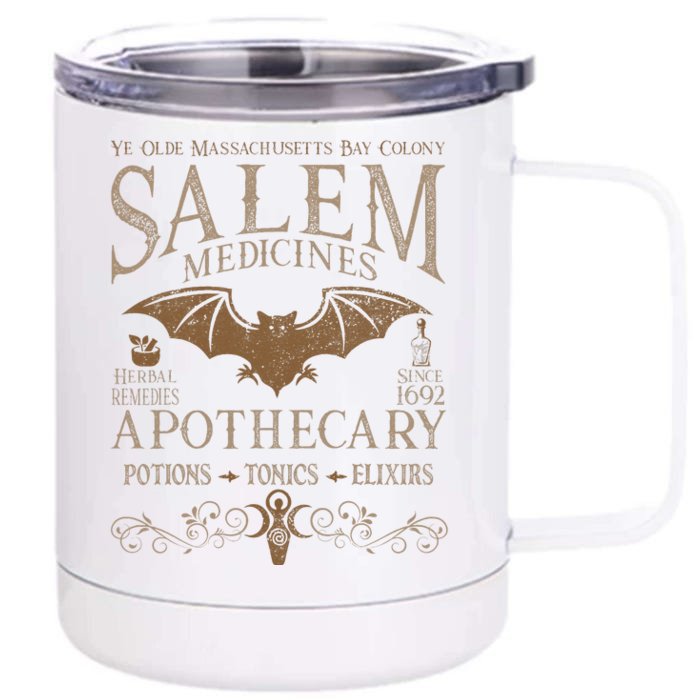 Salem Apothecary Herbalist Witch Wiccan Beige Bat Front & Back 12oz Stainless Steel Tumbler Cup