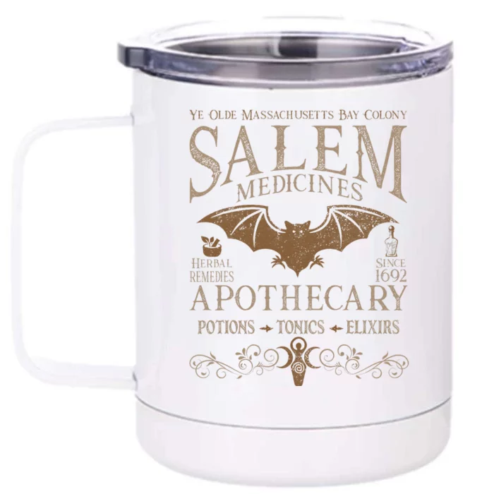 Salem Apothecary Herbalist Witch Wiccan Beige Bat Front & Back 12oz Stainless Steel Tumbler Cup