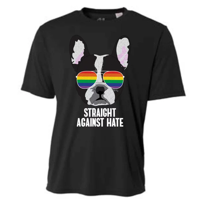 Straight Against Hate Funny Boston Terrier Dog Gay Pride Gift Cooling Performance Crew T-Shirt