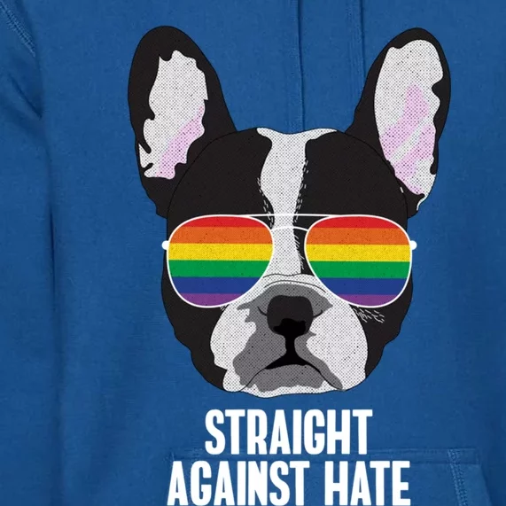 Straight Against Hate Funny Boston Terrier Dog Gay Pride Gift Premium Hoodie