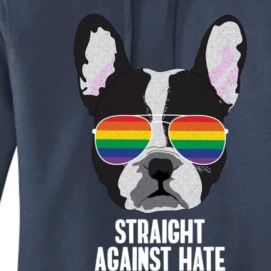 Straight Against Hate Funny Boston Terrier Dog Gay Pride Gift Women's Pullover Hoodie