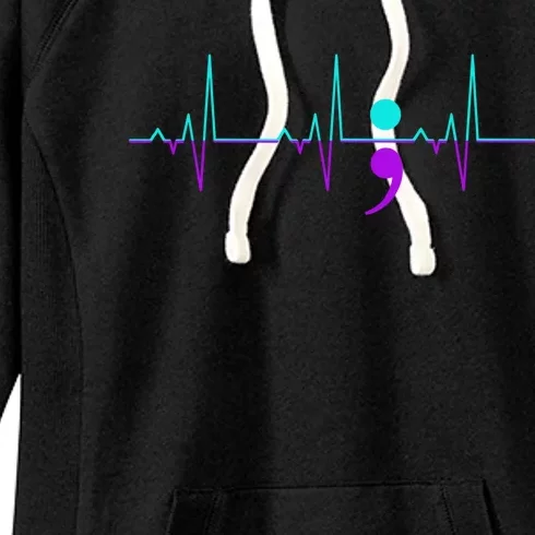 Suicide Awareness Heartbeat Happy Ribbon Support Graphic Gift Women's Fleece Hoodie