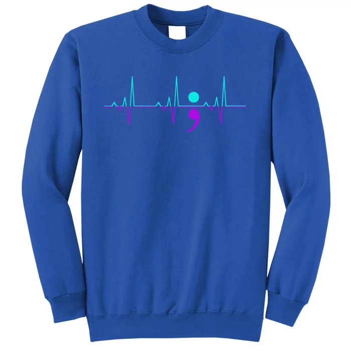 Suicide Awareness Heartbeat Happy Ribbon Support Graphic Gift Tall Sweatshirt