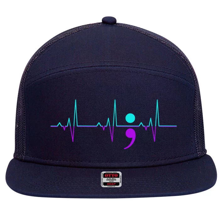 Suicide Awareness Heartbeat Happy Ribbon Support Graphic Gift 7 Panel Mesh Trucker Snapback Hat