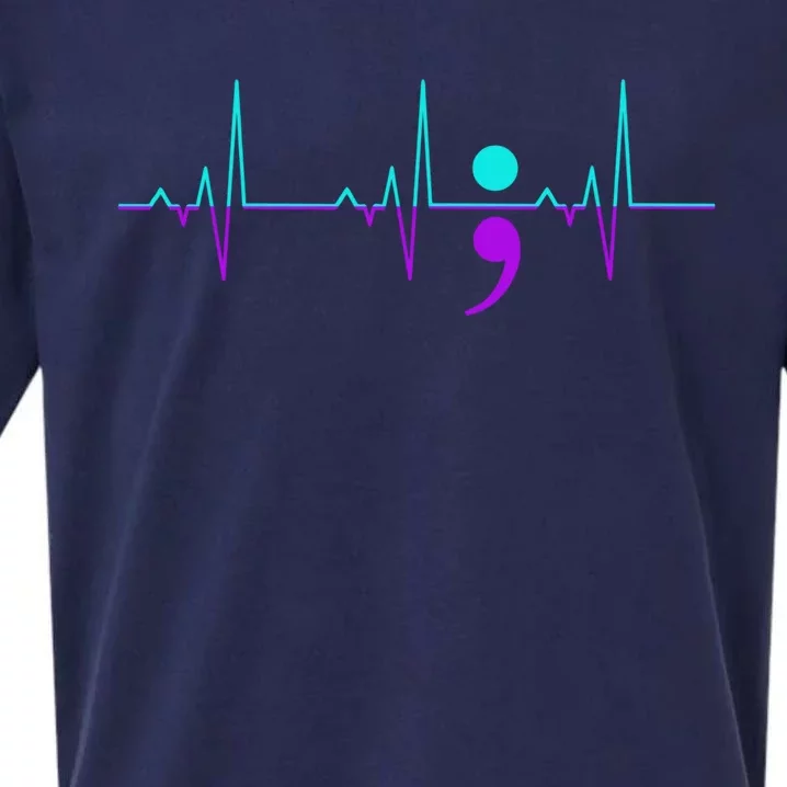 Suicide Awareness Heartbeat Happy Ribbon Support Graphic Gift Sueded Cloud Jersey T-Shirt