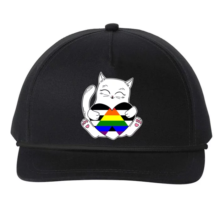 Straight Ally Heart Cat Sexual Identity Nonbinary Love Gift Snapback Five-Panel Rope Hat