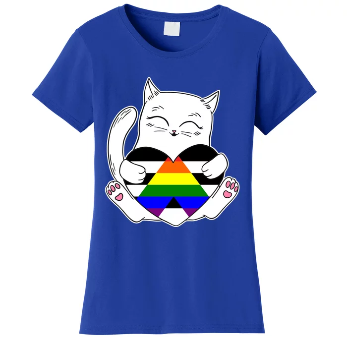 Straight Ally Heart Cat Sexual Identity Nonbinary Love Gift Women's T-Shirt