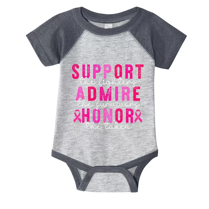 Support Admire Honor Breast Cancer Awareness Warrior Ribbon Infant Baby Jersey Bodysuit