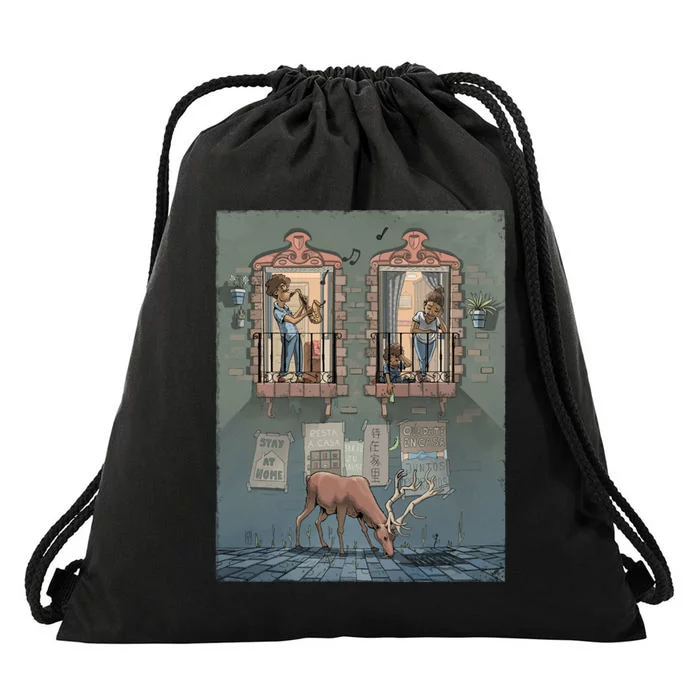 Stay At Home Graphic Music Nature Drawstring Bag