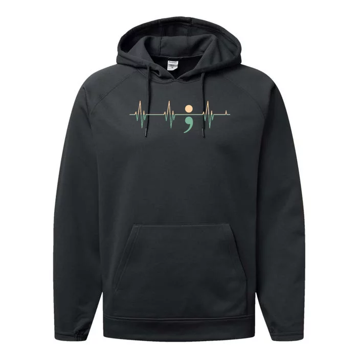 Suicide Awareness Heartbeat Ribbon Performance Fleece Hoodie