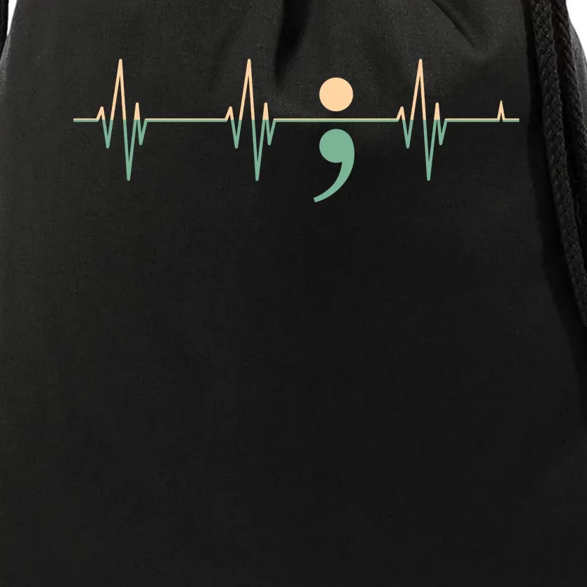 Suicide Awareness Heartbeat Ribbon Drawstring Bag