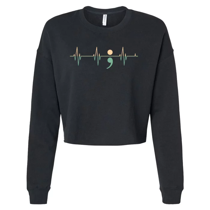 Suicide Awareness Heartbeat Ribbon Cropped Pullover Crew