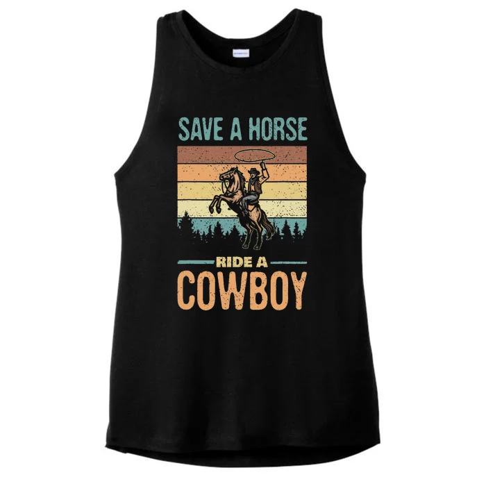 Save A Horse Ride A Cowboy Vintage Cowgirl Southern Western Ladies Tri-Blend Wicking Tank