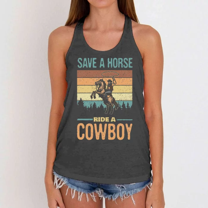 Save A Horse Ride A Cowboy Vintage Cowgirl Southern Western Women's Knotted Racerback Tank